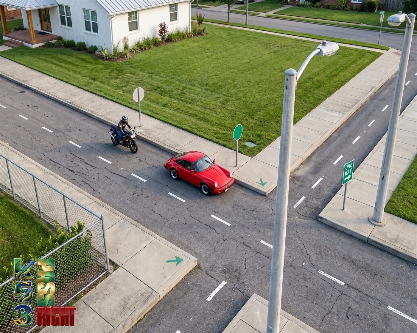 Motorcycle keeping left in traffic